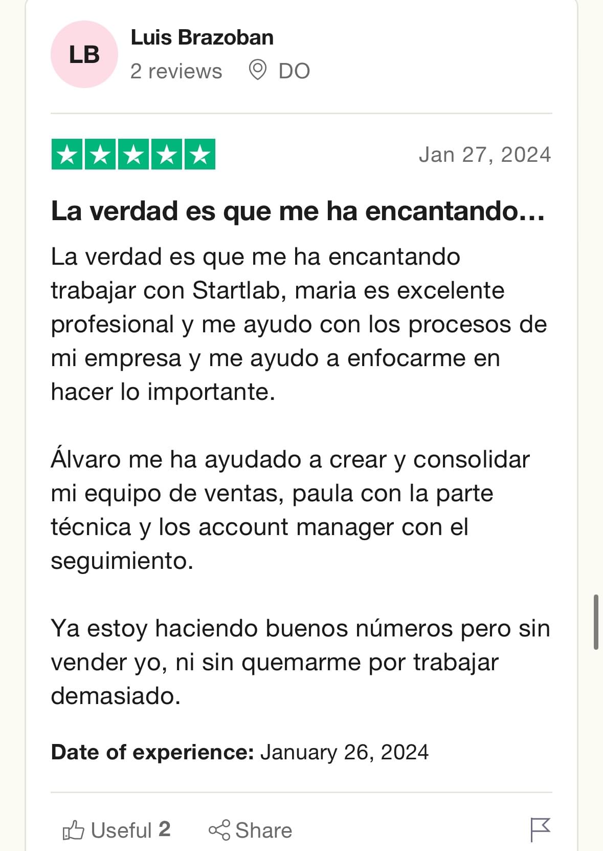 Resultado cliente StartLab