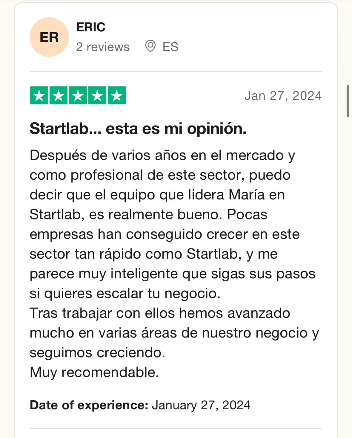 Resultado cliente StartLab
